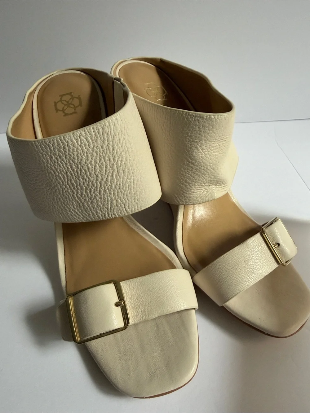 Cream Wedge Sandals with Buckle Accent 8